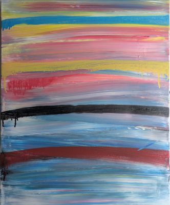 représentation d'un tableau représentant des rayures rouges, jaunes, bleues et noires