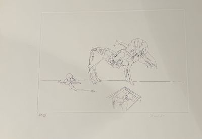 un dessin représentant un homme à cheval et un chien