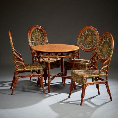 quatre chaises disposées autour d'une table au plateau en bois