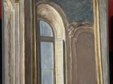un tableau représentant une fenêtre dans une pièce aux murs rouges