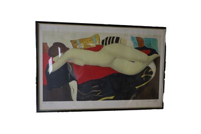 tableau représentant une femme allongée sur un lit dans une chambre