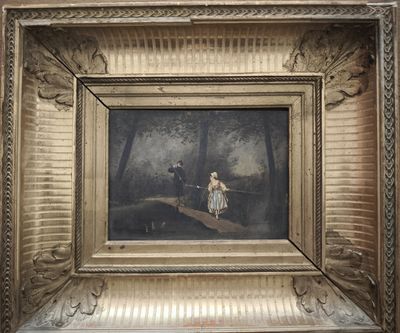 une photo d'un tableau représentant un homme et une femme dans un parc