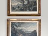 two framed paintings of a landscape and a river