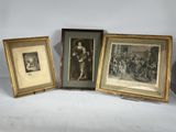 three framed pictures of a man and a woman on a white background