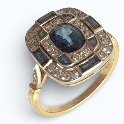 BAGUE en or jaune sertie de saphirs et petits diamants Poids… - Photo 1