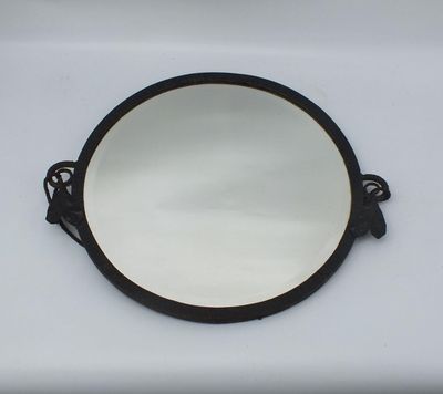 un miroir posé au-dessus d'un lavabo
