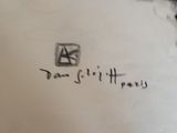 a drawing of a bird on a plate with writing on it