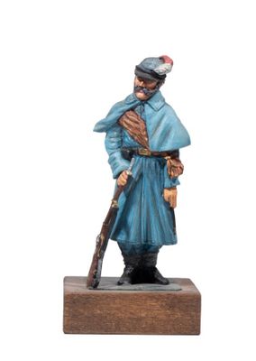 statue of a man in a blue coat holding a rifle