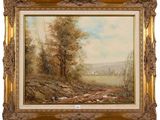 une image représentant un tableau représentant un paysage avec une rivière et des arbres