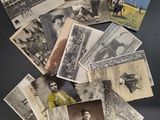 several old black and white photographs of people and horses