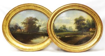 pair of 19th century english oil paintings of a country landscape