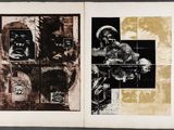un livre ouvert orné d'images noires et dorées