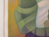 painting of a woman with a green shawl and a white hat