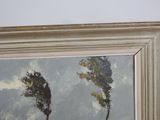 a picture of a painting of two trees in the sky