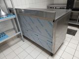 a stainless steel counter in a commercial kitchen
