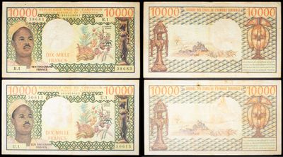 quatre billets de banque différents portant l'image d'un homme et d'une femme