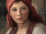 tableau représentant une jeune fille portant un bandana rouge sur la tête