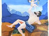 un tableau représentant un homme et une femme dans le désert