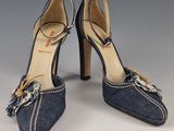 paire d'escarpins en jean pour femme, ornés d'un nœud au talon