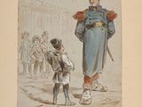 dessin représentant un homme en uniforme militaire et un garçon en uniforme militaire