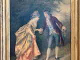 tableau représentant un homme et une femme dansant dans un décor boisé