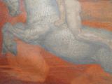 a painting of a man riding a horse in the sky