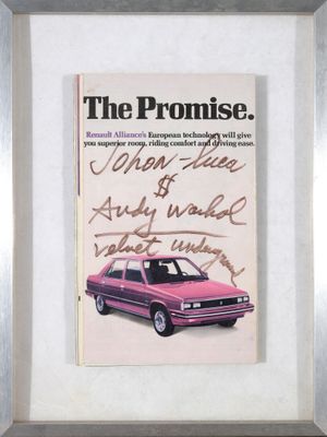 an autograph of a pink car in a frame with a signed autograph