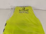 a close up of a yellow vest on a white surface