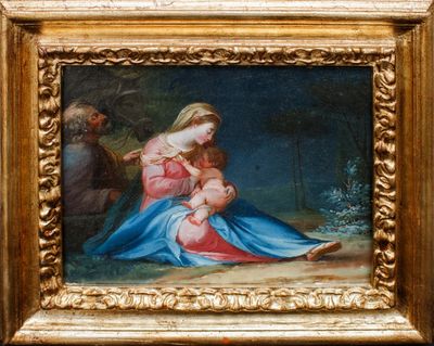 une image d'une peinture représentant une femme tenant un bébé sur ses genoux
