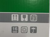 a box that has a green and white sign on it