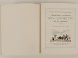 an open book with a picture of a group of people riding horses