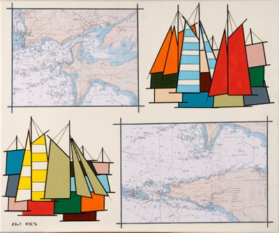 three pictures of sailboats on a map of the ocean