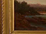 a picture of a painting of a river in a gold frame
