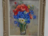 une peinture de fleurs dans un vase sur une table