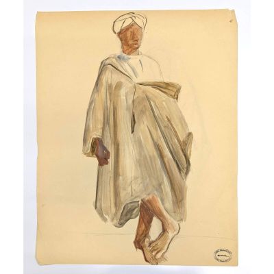 un dessin représentant un vieil homme vêtu d'une robe blanche et d'un turban