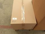 a cardboard box sitting on top of a carton in a warehouse