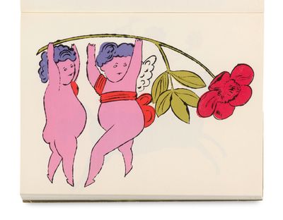 an image of two little angels hanging from a branch of a flower