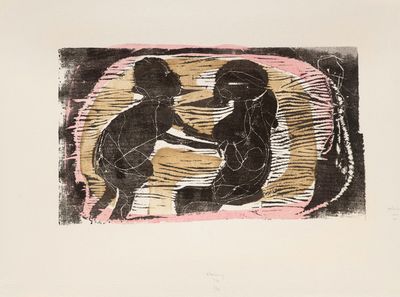 a drawing of a man and a woman holding hands