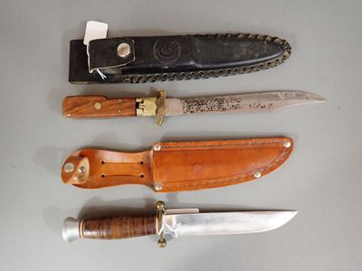 several different types of knives are lined up on a table