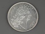a close up of a silver coin with a woman ' s head on it