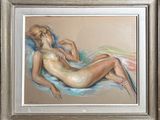 an oil painting of a nude woman laying down in a chair