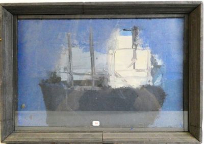 a painting of a ship in a frame on the wall
