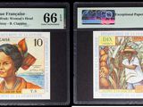 trois timbres différents sur lesquels figurent une femme et un homme