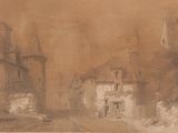 an image of a drawing of a castle with a clock tower