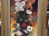 a painting of flowers in a vase on a table