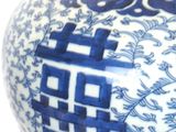 a blue and white vase with a blue and white design on it