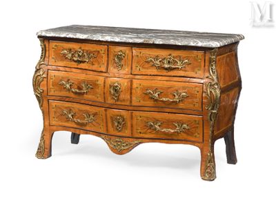 a chest of drawers with marble top on a white background