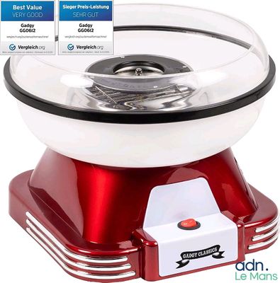 an image of a red and white gumper machine