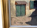 a painting of a woman walking down the street