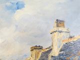an image of a painting of a castle on top of a mountain
